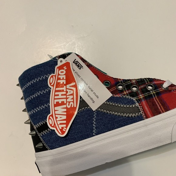 Vans Sk8-Hi Tartan Daze Leather/Plaid/Denim/Acidwash Studded Women’s Size 8 Shoe - Picture 8 of 9